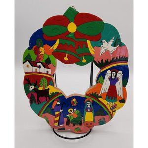 Handcrafted Folk Art Wooden Wreath Made in El Salvador